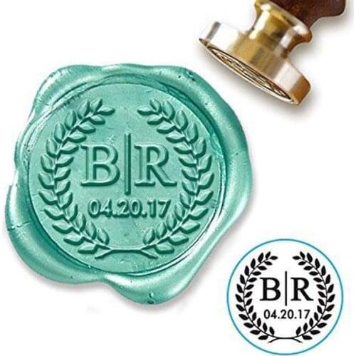Personalized Laurel Wreath with initials wax seal stamp/custom two initials and date seal stamp /custom wedding wax seal stamp/w