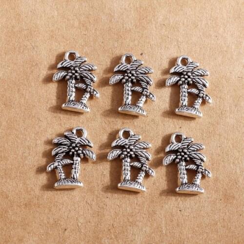 30pcs 13*18mm Antique Silver Color Coconut Tree Charms Pendants for Necklaces Bracelets Earrings DIY Handmade Jewelry Making