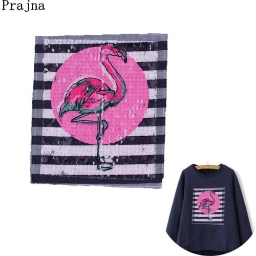 Prajna Flamingo Sequin Patches Big Size Patch Iron On Clothing Sewing Accessories DIY Jeans T-shirt Appliques On Cloth stickers