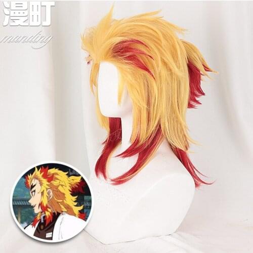 Durable Yellow Red Gradient Wig Rengoku Kyoujurou Cosplay Anime Demon Slayer Cosplay Kimono Kimetsu No Yaiba Uniforms Wig
