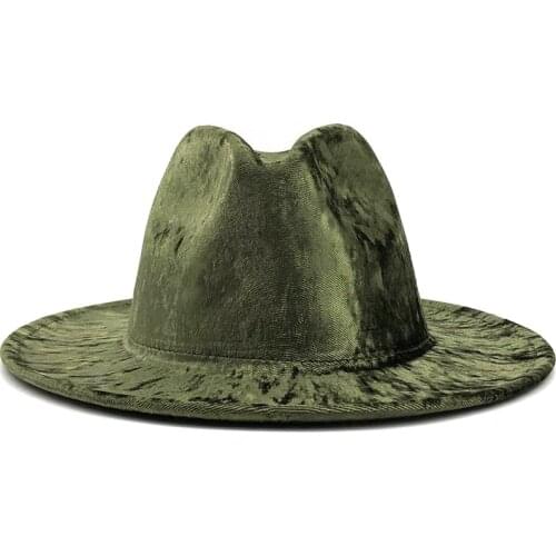 Simple Women Men Gold velvet Fedora Hat Gentleman Elegant Lady Winter Autumn Wide Brim Jazz Church Panama Sombrero Cap 56-58CM