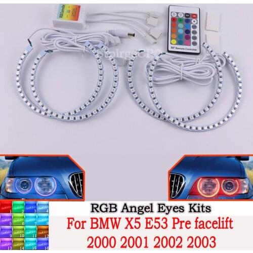 Daytime running lights DRL Angel Eyes LED RGB CCFL SMD headlight 4 ring set For BMW X5 E53 Pre facelift 2000 2001 2002 2003
