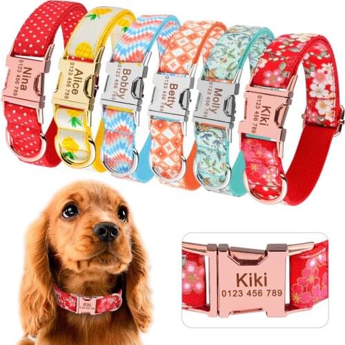 Regulable Nylon Custom Colorfast Stitching Dog Collar Engraved Information Name Solid Dog Collar Large Medium Unisex Pet Collar