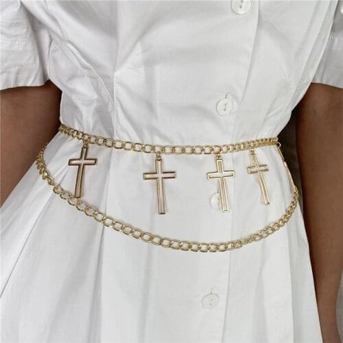 Belts For Women Body Jewelry Cross Pendant Multilayer Waist Chain Gold Silver Alloy Waist Chain Punk Belly Hip Hop Chains
