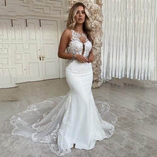 LORIE Sexy Mermaid Wedding Dresses 2020 Scoop neck Lace Appliques Bridde Dress Open Back Country Bridal Gown Vestido de novie
