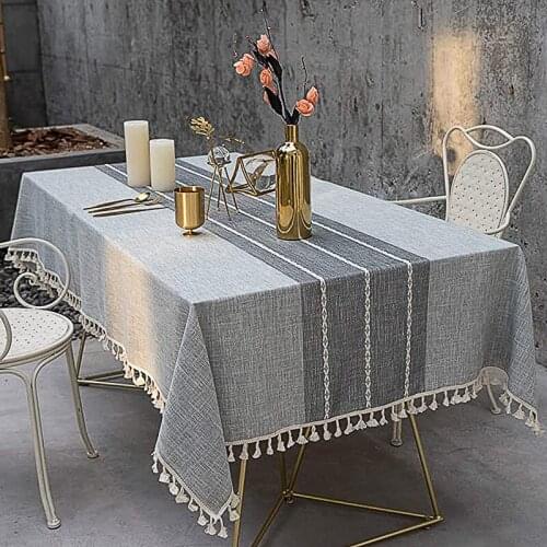 Cotton and Linen Tablecloth, Wrinkle-free and Fade-proof Tablecloth, Can Be Used for Indoor and Outdoor Meals Tassel Table Cover