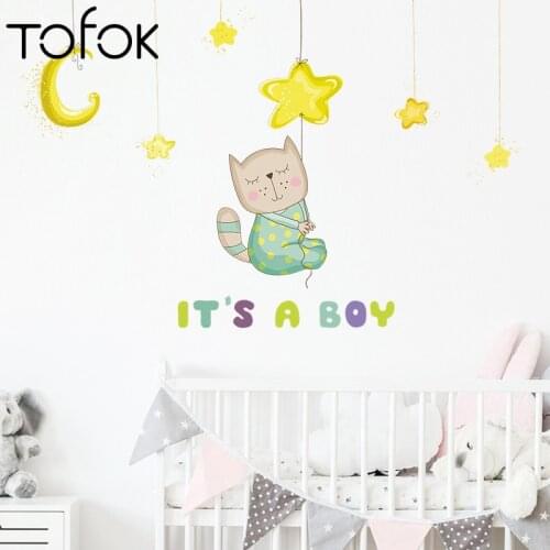 Tofok Little Cat Star Moon Bedroom Porch Wall Decoration Wall Stickers for Baby Kids Room Kindergarten Nursery Wall Decals