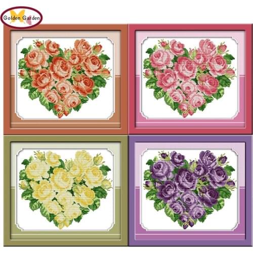 GG Rose Heart Cross Stitch Needlepoint Handmade Craft Counted Stamped Canvas Joy Sunday Rose Cross Stitch Wedding for Home Decor