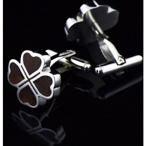 Titanium Steel Four-leaf Clover Mahogany Cufflinks Mens French Button Cuff Nails Jewelry and Apparel Accessories