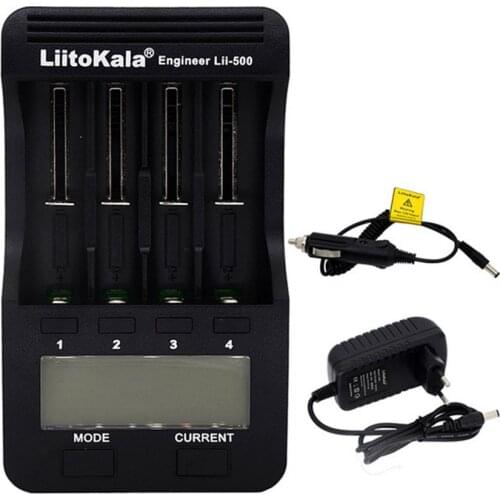 Liitokala Lii-500 18650 LCD Display Charger 26650 21700 14500 10440 4 Slots NiMH li-ion Smart Battery Charger with Adapter