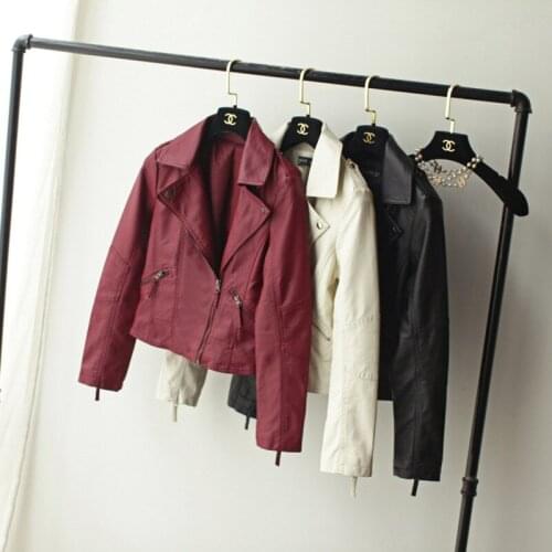 2019 new Leather Jacket Women lapel PU washed leather motorcycle Women Short Jacket Fashion casual Faux Leather Coat Female L106