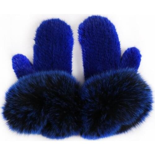 Women ladies mink knitted fur gloves