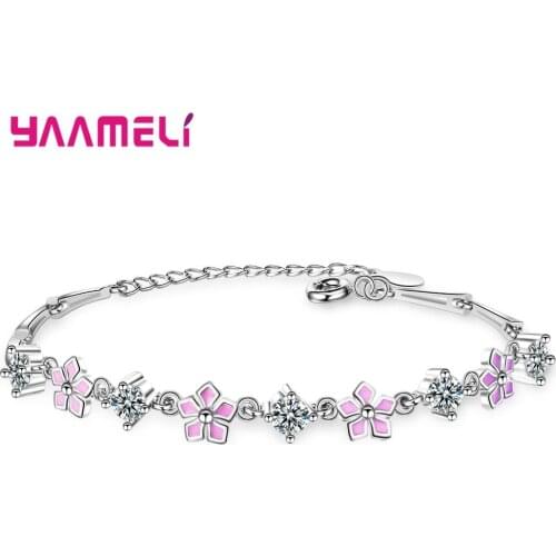 925 Sterling Silver Flower Cubic Zircon Charm Bracelets Link Chain Adjustable Wristbands for Women Female Party Wedding Jewelry