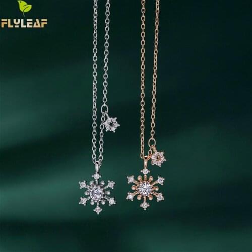 Flyleaf Snowflake Christmas Cubic Zircon Necklaces & Pendants Real 925 Sterling Silver Necklace For Women Chain Fine Jewelry