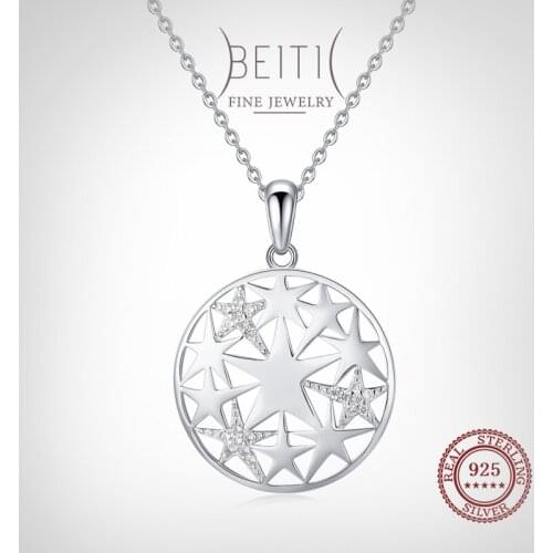 Beitil Real 925 Sterling Silver Sparkling Zircon Star Pendant Necklace For Women Wedding Statement Fine Silver Jewelry