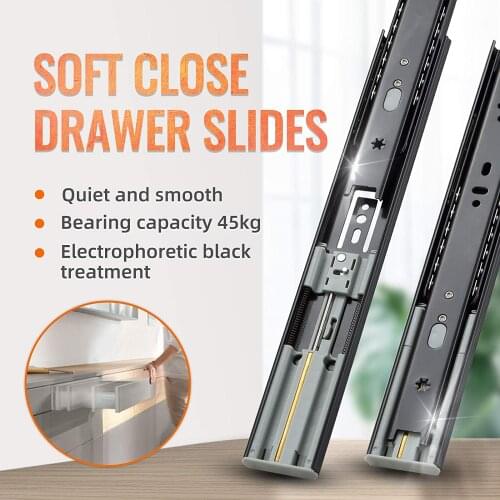 1 Pair Drawer Slides Soft Close Full Extension Drawer Slides Furniture Cabinet Drawers Heavy Duty 100 lb Load