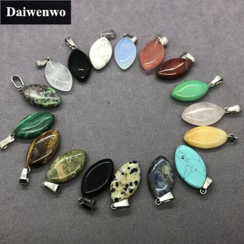 Oval Leaf Pendant Natural Stone Turquoise Blue Sand Stone Rubyzoisite Zebra