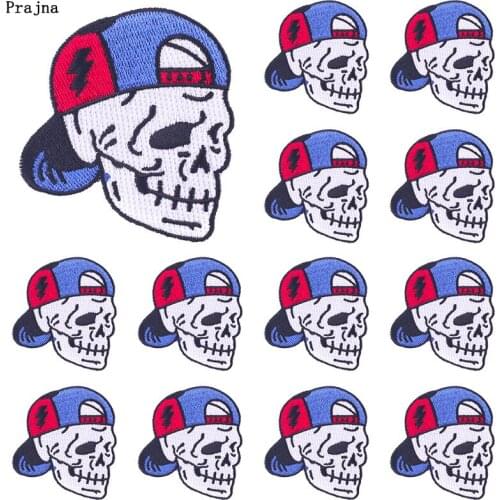 Prajna 10PCS Hippie Skull Embroidered Patches Applique Iron On Patches For Clothing Punk Skull Patches On Clothes Jacket Badges