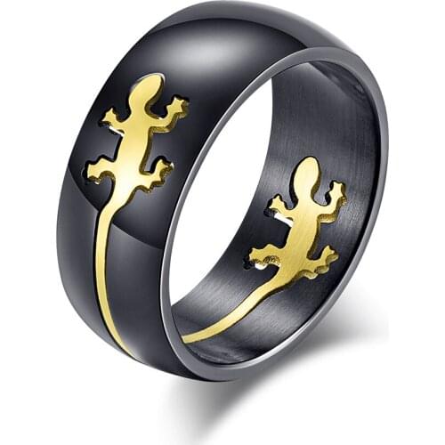 2021 Hot Sale Simple Black Animal Gecko Shelter Men Finger Rings Titanium Stainless Steel Student Jewelry Gifts Trends Best Gift