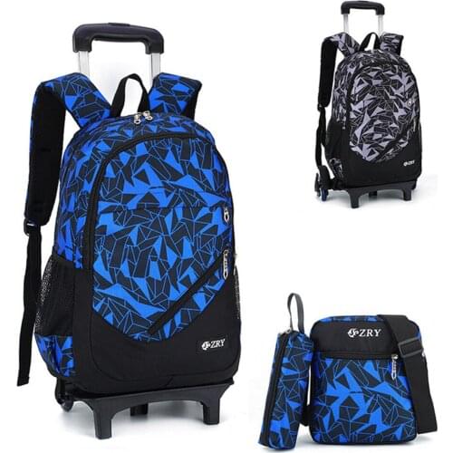 3Pcs Sets Rolling Backpack with 2 Wheels Elementary Students Trolley Bag Primary School Book Bag with Small Bag&Pencil Case