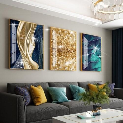 3pcs Photo Frame Crystal Porcelain Diamond Triptych Living Room Decoration Painting Sofa Background Wall Hanging Painting Mural