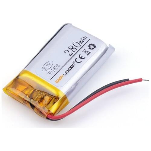 501833 280mAh 3.7v lithium Li ion polymer rechargeable battery For Bluetooth Headset Smart watch Sports bracelet mouse