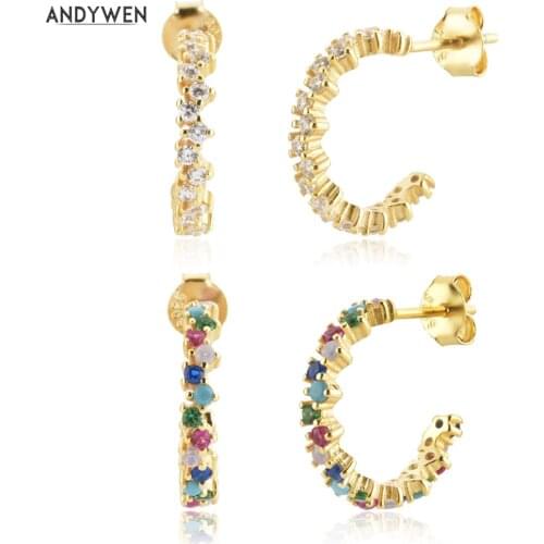 ANDYWEN 925 Sterling Silver Gold 12mm Guadaloupe Multicolour 18k Gold Plated Hoop Earrings Piercing Luxury Jewelry Clips Pendien