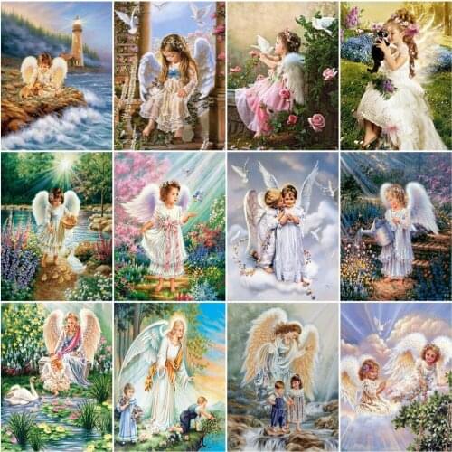 AZQSD Full Round Dril Diamond Painting Portrait Needlework Gift 5D DIY Diamond Embroidery Angel Cross Stitch Wall Decor