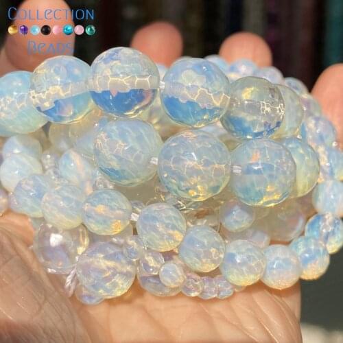 Natural Faceted Opal Stone Spacer Loose Round Beads For Jewelry Making 4-12 MM DIY Bracelets Accessories Wholesale