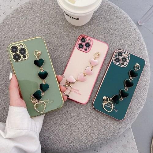 Plating silicone corduroy heart bracelet chain phone case For iPhone 12 Pro Max MiNi 11 Pro MAX X XS XR 7 8 plus SE 2020 cover