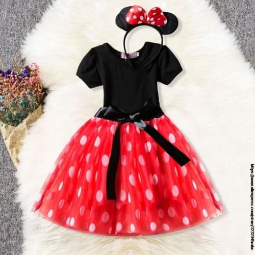 Disney Girls Clothes Summer Princess Dresses Flying Sleeve Kids Dress Mickey Minnie Party Girls Dresses Children Clothing 1-6Y