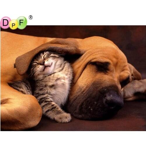 DPF Diamond Painting Cross Stitch "Sleeping Dog Cat" Full Diamond Embroidery Painting Needlework Rhinestone Crafts wall painting