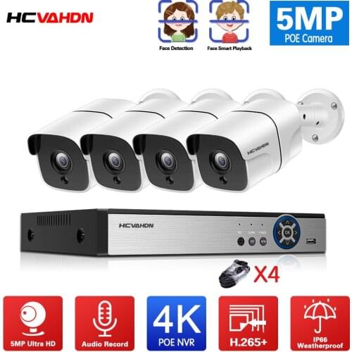 HCVAHDN H.265 8CH 4K HD POE NVR 5MP CCTV Camera Security System Audio Motion Detection Camera Outdoor Video Surveillance Set