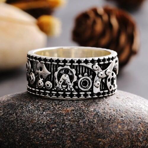YSMLK Handmade Carved Unisex Rings Mechanical Gear Pattern Hiphop Rock Party Loves Large Antique Rings Dropshipping Jewelry