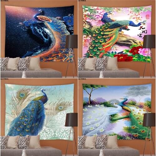 Blue Peacocks Wall Hanging Tapestry Beautiful Bird And Flower Artist Home Living Room Bedroom Background Dormitory Bedside Cloth