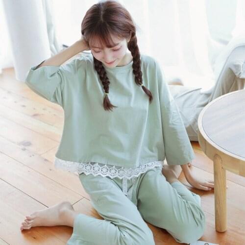 Spring and Autumn New Korean Womens Pajamas Cotton Long Sleeve Casual Cute Girl Home Service Set pajamas pyjamas women