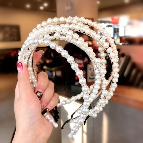 New Women Elegant Full Pearls Simple Hairbands Sweet Headband Hair Hoops Holder Ornament Head Band Lady Fashion Hair Accessories