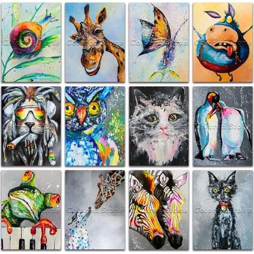 5D Full Square Diamond painting embroidery Cross stitch snail giraffe lion owl cat zebra penguin Round Drill Drawing mosaic L105