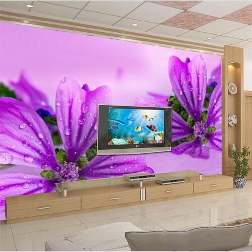 Custom photo wallpaper TV background wallpaper 3D stereo living room modern minimalist large mural rose purple wallpaper mural