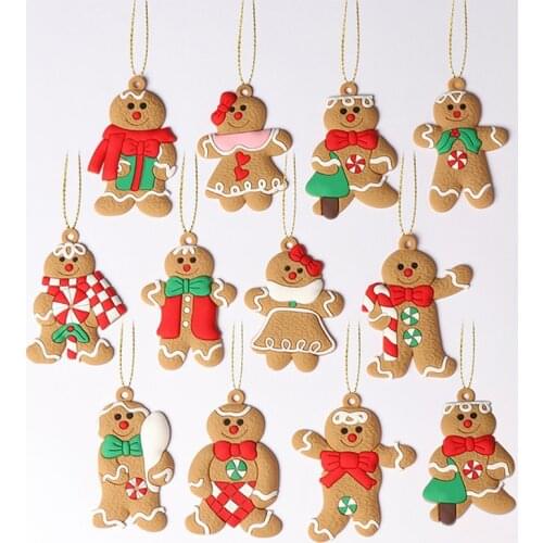 Christmas Tree Ornaments PVC Gingerbread Man Doll Pendant Happy New Year Christmas Decoration Family Xmas Decorative Accessories