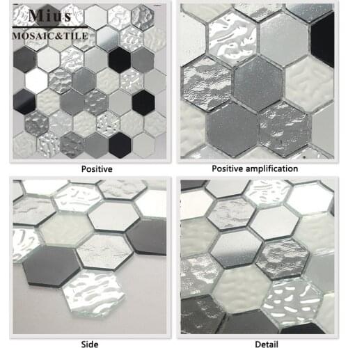 Silver Black Hexigon decorative glass mosaic tiles for bar KTV home decoration