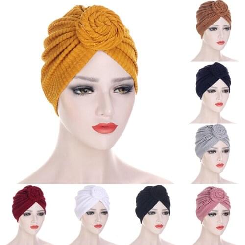 Ladies Striped Snail Hat Muslim Turban Hat Women Solid Color Simple All-match Soft High Elasticity Square Scarf Turban Hot Sold