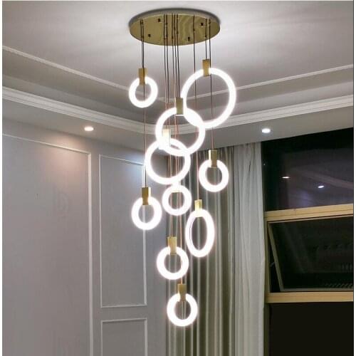 Post Modern Nordic Wood Hanging Light LED Hanglampen Living room Stairs Hotel Bar Circle Round Acrylic Pendant Lights
