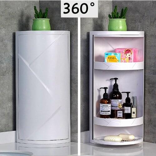 Multi-Layer 360-degree Rotatable Bathroom Storage Rack Kitchen Toilet Shelf Corner Shelf Bath Cabinet Storage Organizer M/L Size