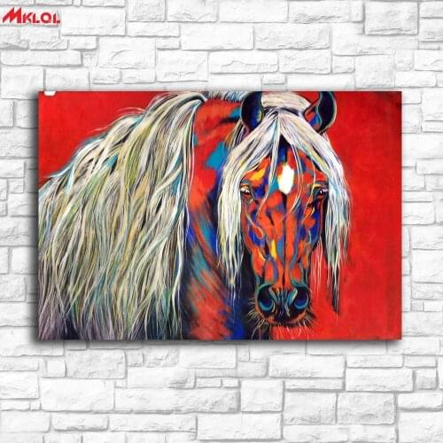 Wall Art The red horse mane of white body Canvas Print Painted Oil Painting Home Decor Picture For Bedroom Or Living room