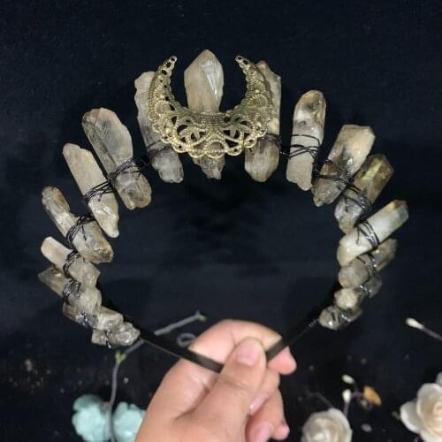 Wicca crystal crown headdress natural stone gray hair accessories handmade headband goddess crown girlfriends party gift