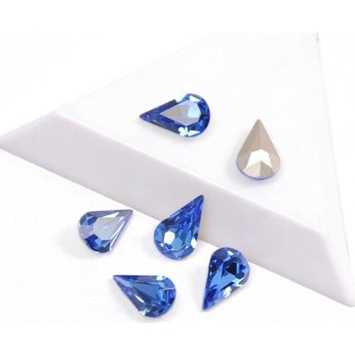 YANRUO 4300 High Quality Nails Rhinestone Sapphire Pear Shaped Pointback Crystal Glass Rhinestones For Nails 3D Nail Art Gems