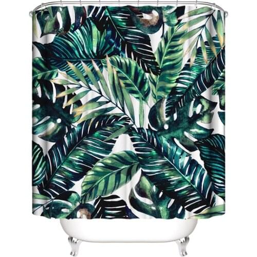 Tropical Leaf Shower Curtains Blue Palm Leaf Printing Waterproof Shower Curtains With Hooks Bathroom Curtains 72x72inches