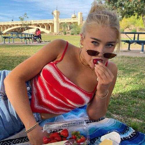 Heart Print Knitted Cropped Top 2021 Summer Irregular Sleeveless Camis Tops for Women Fashion Red Basic Backless Sexy Crop Tops