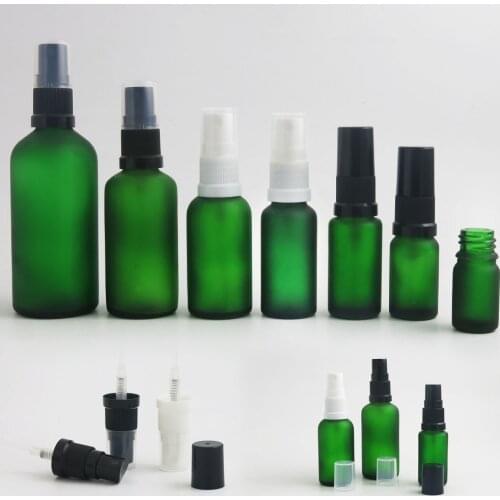 10pcs Hot Sale Frosted Green Glass Spray Bottle with Plastic Fine Mist Sprayer Perfume Atomiser 100ml 50ml 30ml 20ml 10ml